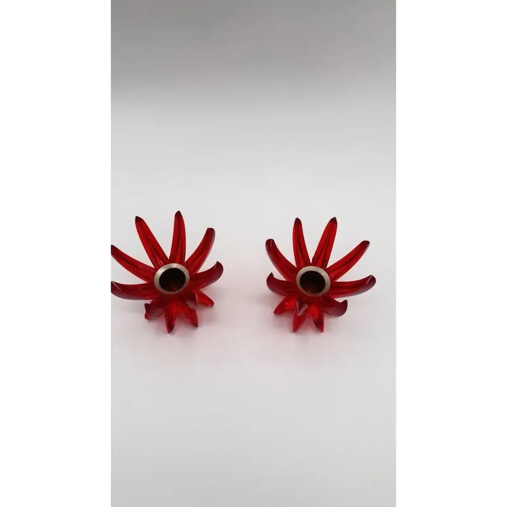 Vintage Friedel Ges Gesch Acrylic Lucite Red Atomic Candlesticks West Germany